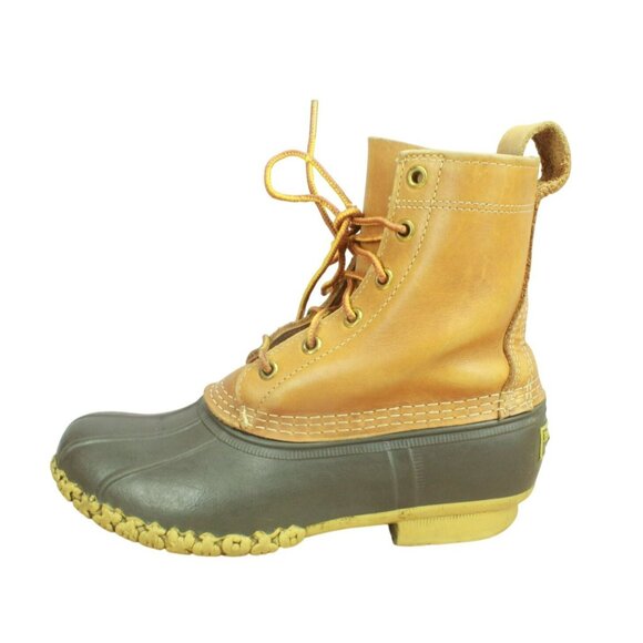 LL Bean Brown Unlined Ankle Duck Boots 8" Leather Lace Up Round Toe Size 7 M - Picture 1 of 11